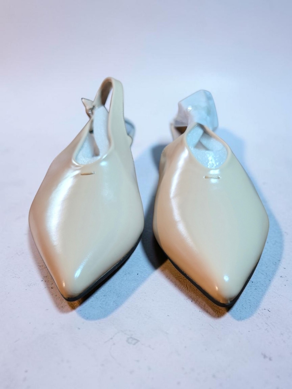 Coutgo Nude Beige Low Kitten Heel Slingback Closed Toe Pumps - Picture 2 of 7